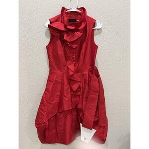Teri Jon Rickie Freeman Red Silk Ruffle Bubble Dress 4